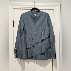 J. Crew Chambray Ruffle Button Down Shirt - Size 12 - NWOT
